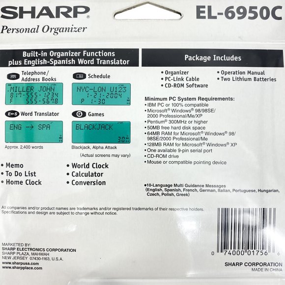SHARP Personal Organizer English Spanish Translator 512KB Memory EL-6950C NEW - Picture 7 of 7